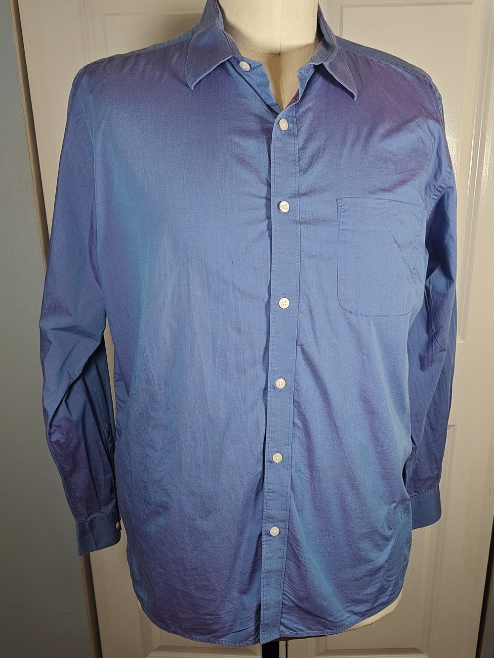 Arrow Men Prismatic Iridescent Light Blue Purple Button Up Dress Shirt Neck 18